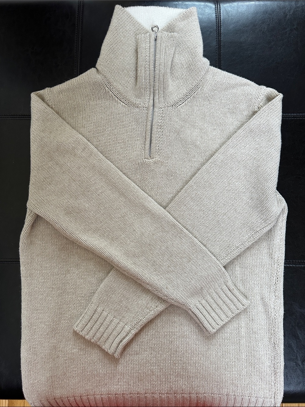 ESCALES Men's XL Zip-Up Funnel Neck Sweater in Beige with Cream Lining
